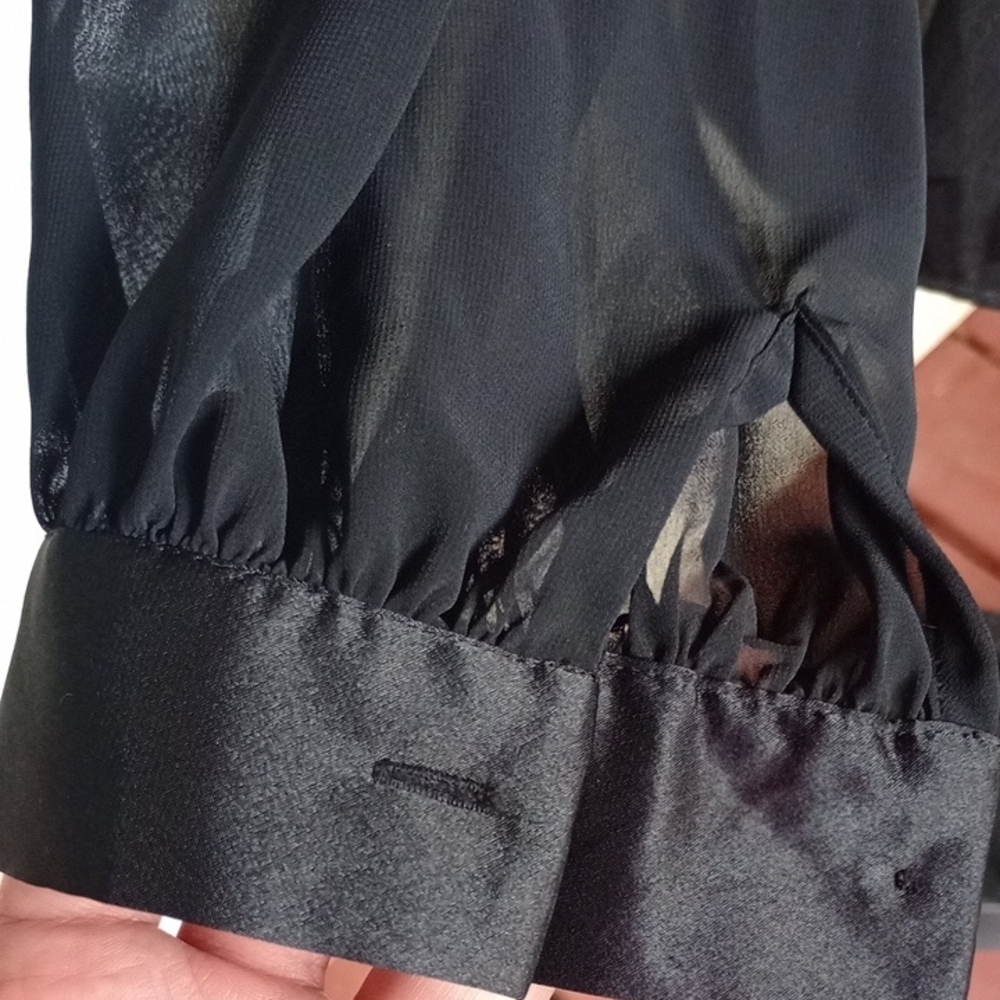 Evan Picone Elegant Black‎ Blouse with Sheer Sleeves - Picture 4 of 13
